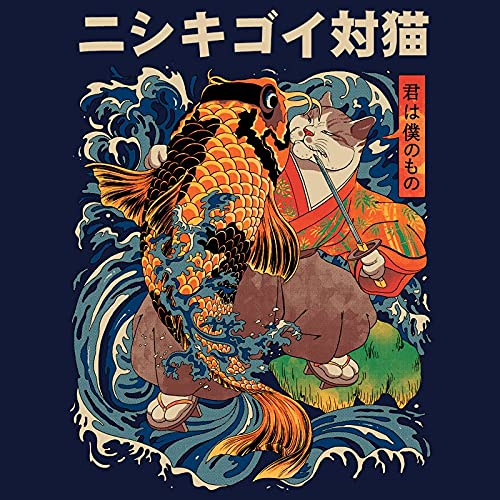 Pampling Sudadera The Cat and Koi - Gato - Pez - Japonés - Serigrafía - Azul Marino - L