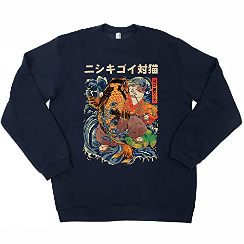 Pampling Sudadera The Cat and Koi - Gato - Pez - Japonés - Serigrafía - Azul Marino - L