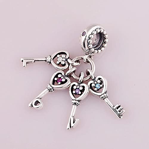 Pandora 925 Sterling Silverbead Keys Of Love Dangle Charm Fit Moda Mujer Bangle diy Love Jewelry