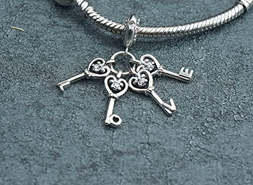 Pandora 925 Sterling Silverheart Haped Keys Dangle Beads Fit Original Charms Women Fashion diy Love Jewelry