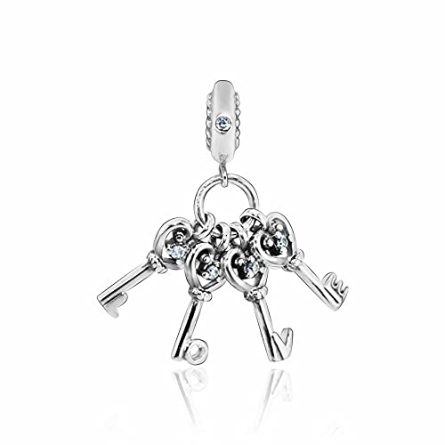 Pandora 925 Sterling Silverheart Haped Keys Dangle Beads Fit Original Charms Women Fashion diy Love Jewelry