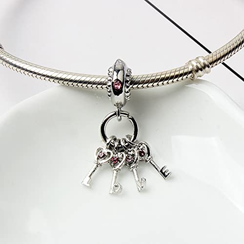 Pandora 925 Sterling Silverheart Key Colgante Fit Original Pan Charms para mujeres Love Keys Beads Brazaletes románticos Girsl Valentine Day diy Love Jewelry