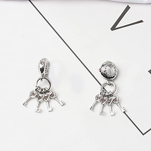 Pandora 925 Sterling Silverheart Key Colgante Fit Original Pan Charms para mujeres Love Keys Beads Brazaletes románticos Girsl Valentine Day diy Love Jewelry