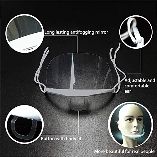 PANGHU 5 PC Visage_Mask Boca Transparente Nariz Restaurante Anti-gotitas Protección Transpirable Adultos Catering para el Camarero de Hocirc Tel