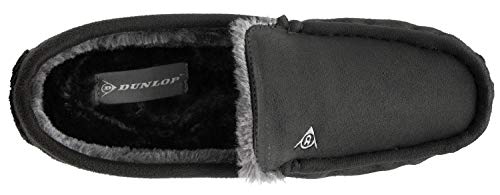 Pantuflas Dunlop estilo mocasín para hombre con forro de piel de oveja sintética, color Negro, talla 41 EU