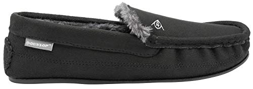 Pantuflas Dunlop estilo mocasín para hombre con forro de piel de oveja sintética, color Negro, talla 41 EU