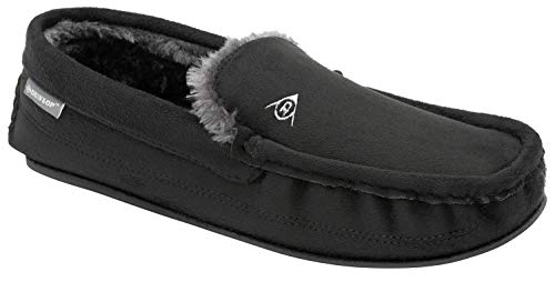 Pantuflas Dunlop estilo mocasín para hombre con forro de piel de oveja sintética, color Negro, talla 41 EU