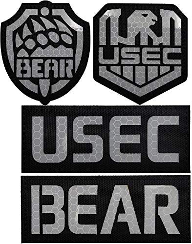 Paquete de 4 parches reflectantes infrarrojos infrarrojos infrarrojos USEC Escape from Tarkov Bear – tácticos militares apliques decorativos – cierre de velcro y cierre de velcro