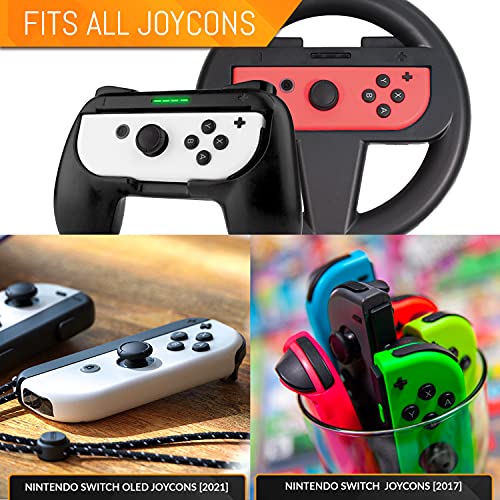 Paquete de accesorios de fiesta Orzly para Nintendo Switch Console con controladores y ruedas de carreras, bandas de baile, raquetas de tenis -16 accesorios para fiestas y bolsa de transporte