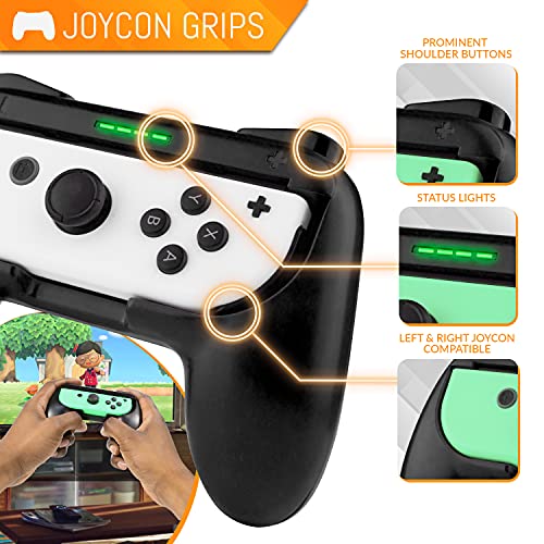 Paquete de accesorios de fiesta Orzly para Nintendo Switch Console con controladores y ruedas de carreras, bandas de baile, raquetas de tenis -16 accesorios para fiestas y bolsa de transporte