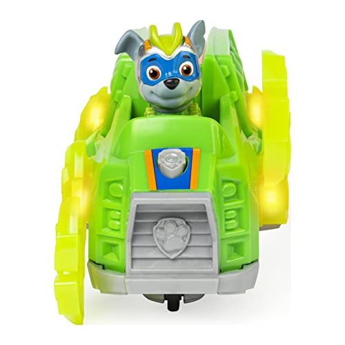 PAW Patrol Mighty Pups Charged Up Rocky's Deluxe - Vehículo con Luces y Sonidos de la Patrulla Canina