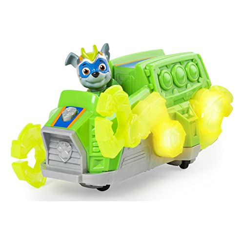 PAW Patrol Mighty Pups Charged Up Rocky's Deluxe - Vehículo con Luces y Sonidos de la Patrulla Canina