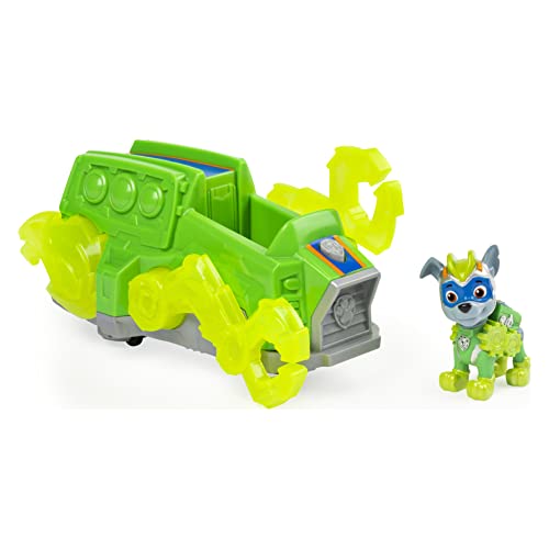 PAW Patrol Mighty Pups Charged Up Rocky's Deluxe - Vehículo con Luces y Sonidos de la Patrulla Canina