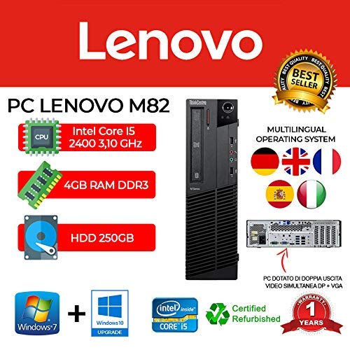 PC Lenovo M82 SFF Core I5 2400/4GB/250GB/DVD/WIN 10 Pro (reacondicionado)