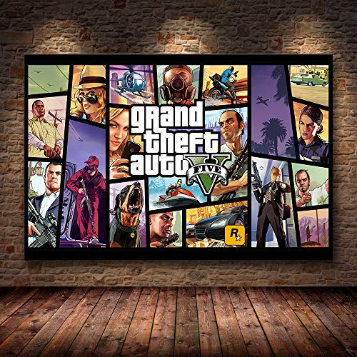 PCCASEWIND Grand Theft Auto V Game Poster GTA 5 Canvas Art Print Painting Wall Pictures para La Habitación Decoración del Hogar Decoración De La Pared (50X70Cm Sin Marco) Ad-568