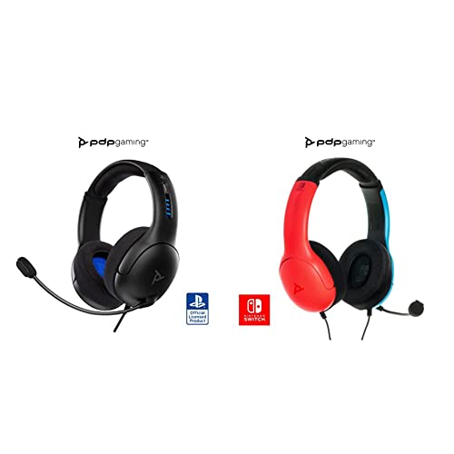 PDP Lvl50 Cableado Headset Ps4 Negro + Lvl40 NS Auriculares Estéreo con Cable, Azul/Rojo