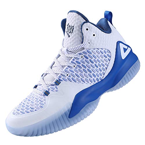 Peak - Zapatillas de baloncesto para hombre, transpirables, antideslizantes, acolchadas al aire libre, Azul (blanco, azul), 43 EU