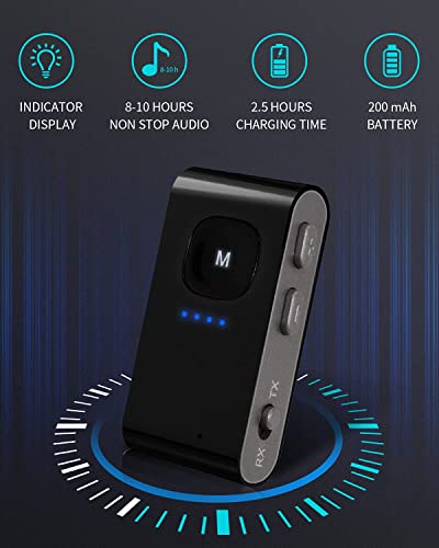 PENCCOR Receptor Transmisor Bluetooth 5.0, Adaptador Audio Wireless Coche con Tarjeta TF Micrófono por PC Computador TV Teléfono Xiaomi iPhone Samsung Oneplus Alcatel Altovoz Auriculares MP3 Sony etc