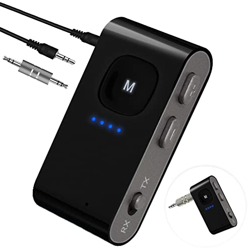 PENCCOR Receptor Transmisor Bluetooth 5.0, Adaptador Audio Wireless Coche con Tarjeta TF Micrófono por PC Computador TV Teléfono Xiaomi iPhone Samsung Oneplus Alcatel Altovoz Auriculares MP3 Sony etc