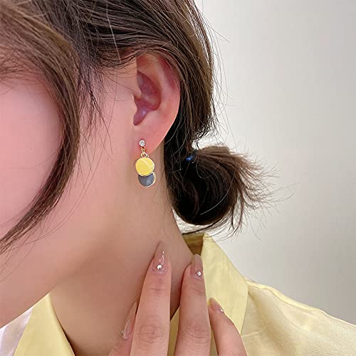 Pendientes Sencillos Y Pequeños De Disco De Metal De Color Caramelo Fresco De Primavera Y Verano Para Mujer D-44 amarillo