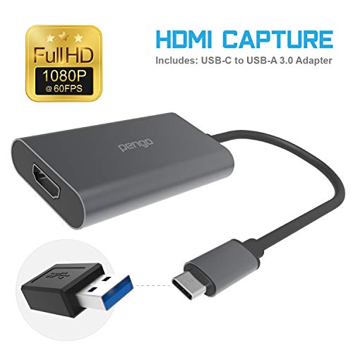 pengo Capturadora HDMI a USB Tipo-C 3.0 (UVC 1.0), Capturadora de Video y Audio 1080p@60fps/720p@60fts/480@60fps, para Xbox/PS/Switch/DSLR/Cámaras. Compatible con Win/Mac OS. (No HDCP/No 1080i)