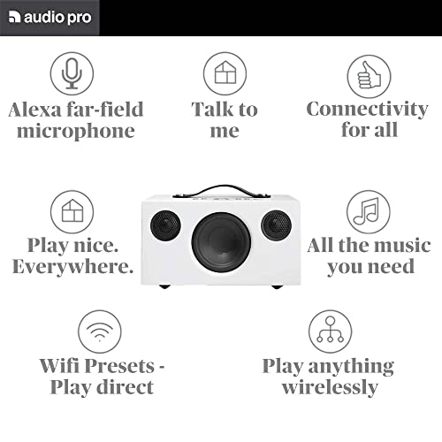 Pequeño Altavoz Bluetooth Inalámbrico Portátil Multiroom Potente - Speaker Hi-Fi con Conexión WiFi, Apple Air Play, Spotify Connect, Control por Voz y Amazon Alexa - Audio Pro Addon C5A - Negro