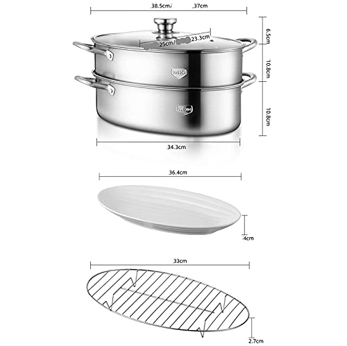 Pequeño de cocción al vapor/olla de sopa/vapor 304 Acero inoxidable Hogar al vapor de peces Artifact Oval Steamer Steam Pot 38cm