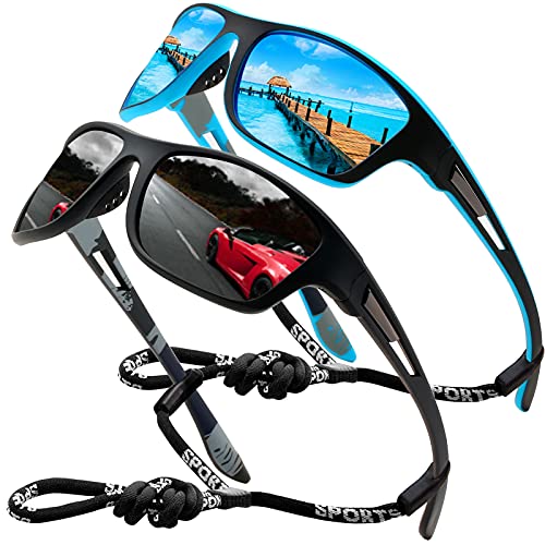 Perfectmiaoxuan Gafas de sol polarizadas para hombre mujer/Golf de pesca fresco Ciclismo El golf Conducción Pescar Alpinismo Deportes al aire libre Gafas de sol (2 PACK (black/blue))