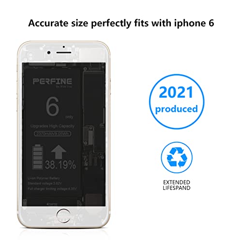 Perfine 2370mAh Bateria para iPhone 6 (A1549, A1586, A1589) con Kit de reparación