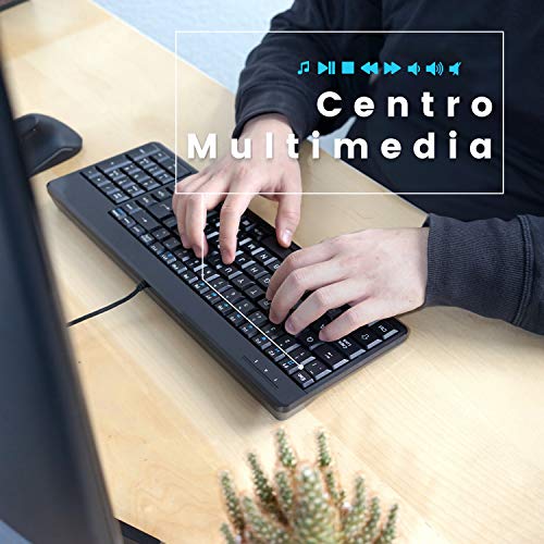 Perixx PERIBOARD-220 Teclado con Cable USB y Teclas Multimedia, Tamaño Compacto 398x145x32mm, Español QWERTY