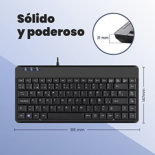 Perixx PERIBOARD-409 Teclado USB Ordenador Pequeño, QWERTY Español, Negro