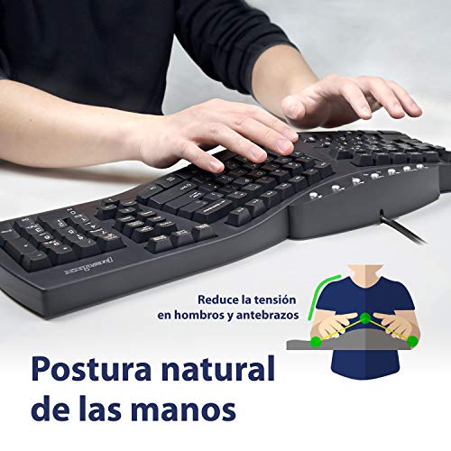 Perixx PERIBOARD-512 USB Teclado Ergonomico, 485x236x44 mm, Negro, Layout Español
