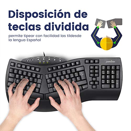 Perixx PERIBOARD-512 USB Teclado Ergonomico, 485x236x44 mm, Negro, Layout Español