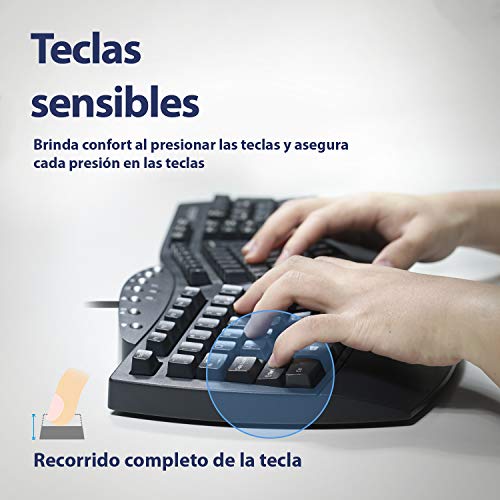Perixx PERIBOARD-512 USB Teclado Ergonomico, 485x236x44 mm, Negro, Layout Español
