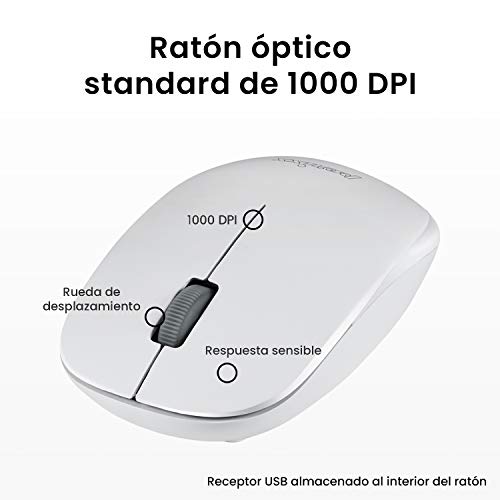 Perixx PERIDUO-712 Mini Pack de Teclado y Ratón Inalámbrico Combo, Color Blanco, Español QWERTY