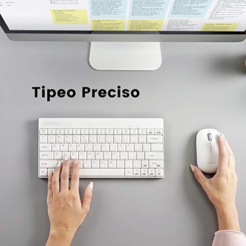 Perixx PERIDUO-712 Mini Pack de Teclado y Ratón Inalámbrico Combo, Color Blanco, Español QWERTY