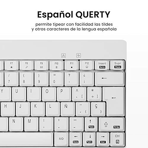 Perixx PERIDUO-712 Mini Pack de Teclado y Ratón Inalámbrico Combo, Color Blanco, Español QWERTY
