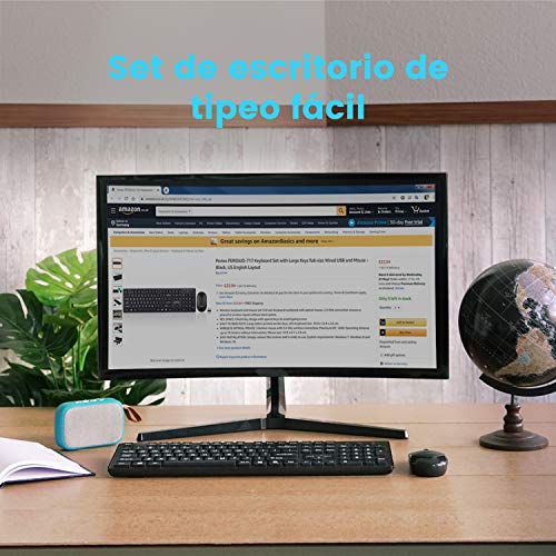 Perixx PERIDUO-717 Juego de Teclado sin Cable tamaño Normal con Letras Impresas en Grande y Ratón, Negro, Español QWERTY