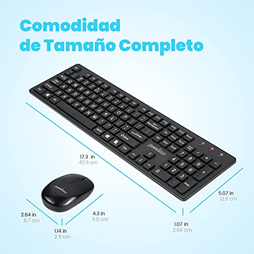 Perixx PERIDUO-717 Juego de Teclado sin Cable tamaño Normal con Letras Impresas en Grande y Ratón, Negro, Español QWERTY