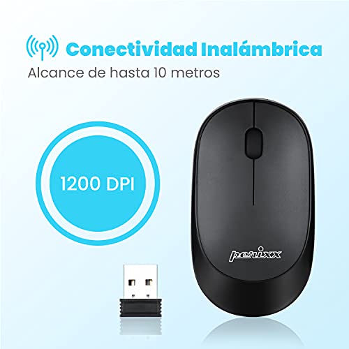 Perixx PERIDUO-717 Juego de Teclado sin Cable tamaño Normal con Letras Impresas en Grande y Ratón, Negro, Español QWERTY