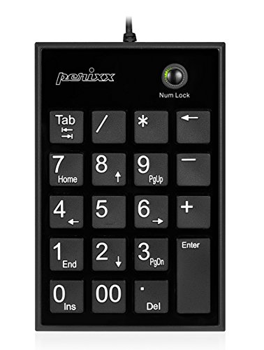 Perixx PERIPAD-202UB, Teclado numérico para portátil - USB - función de tecla de pestaña, tamaño Completo, 19 Teclas, Letras de impresión Grandes, Teclas de Tijera silenciosas Tipo X, Color Negro