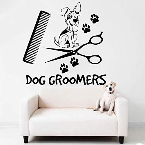 Pet Dog Grooming Pegatinas de pared Pet Salon Shop Decoración Puppy Grooming Window Decal Dog Groomer Logo Vinilo Pared Decoración para el hogar Etiqueta de la pared A5 57x56cm