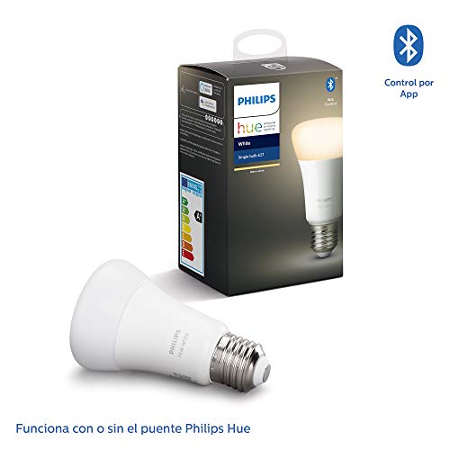 Philips Hue - Bombilla inteligente, E27, Luz cálida regulable, 9W, Compatible con Alexa y Google Home - Pack de 1 Bombilla LED inteligente