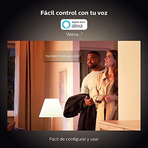 Philips Hue - Bombilla inteligente, E27, Luz cálida regulable, 9W, Compatible con Alexa y Google Home - Pack de 2 Bombillas LED inteligentes