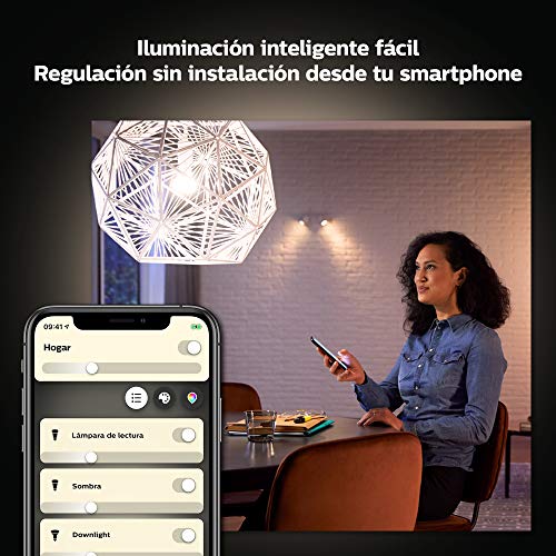 Philips Hue - Bombilla inteligente, E27, Luz cálida regulable, 9W, Compatible con Alexa y Google Home - Pack de 2 Bombillas LED inteligentes