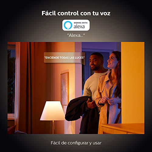 Philips Hue - Bombilla inteligente, E27, Luz cálida y fría, Mando inteligente inclido, 8.5W, Compatible con Alexa y Google Home - Pack de 1 Bombilla LED inteligente