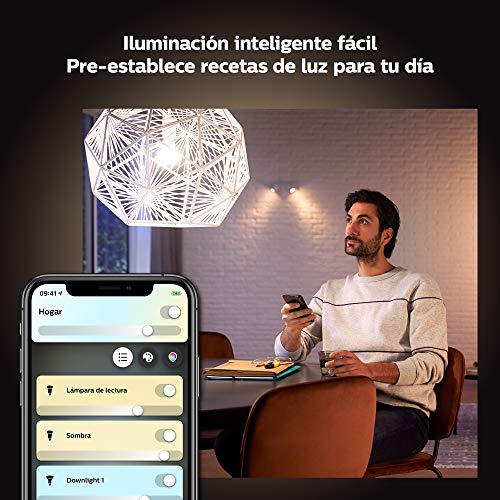 Philips Hue - Bombilla inteligente, E27, Luz cálida y fría, Mando inteligente inclido, 8.5W, Compatible con Alexa y Google Home - Pack de 1 Bombilla LED inteligente
