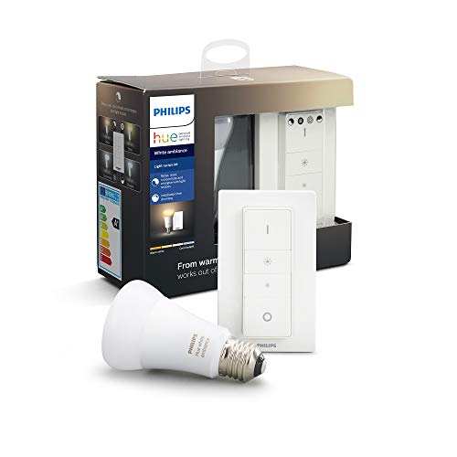 Philips Hue - Bombilla inteligente, E27, Luz cálida y fría, Mando inteligente inclido, 8.5W, Compatible con Alexa y Google Home - Pack de 1 Bombilla LED inteligente