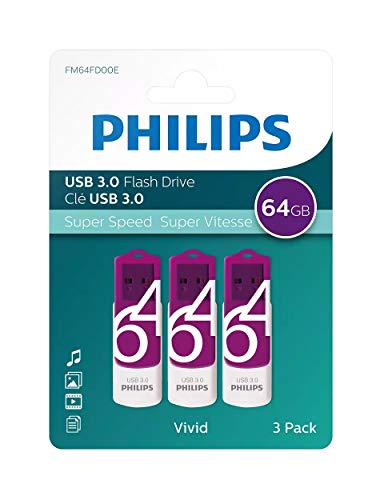 Philips Pendrive USB 3.0 64 GB - Vivid Edition (64 GB Paquete de 3 unidades) pen drive memoria memoria memoria lápiz de alta velocidad
