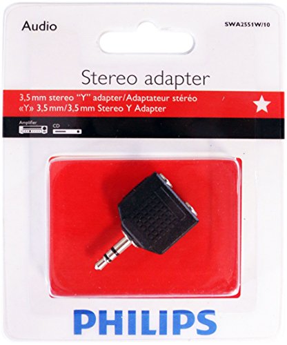 Philips SWA2551W - Adaptador estéreo 2/1 para Auriculares (3.5 mm), Negro